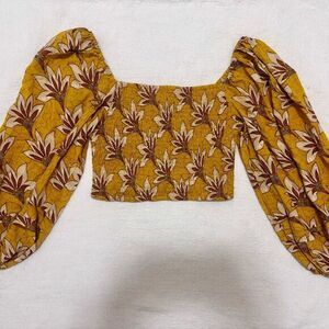 Women's Yellow long sleeve‎ boho crop top Spring Summer Fall Festival Size small